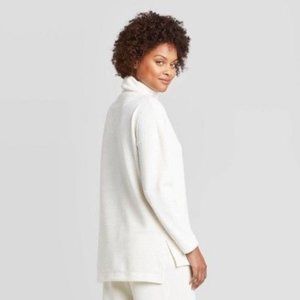 Mock Turtleneck Velour Rib Tunic Sweater